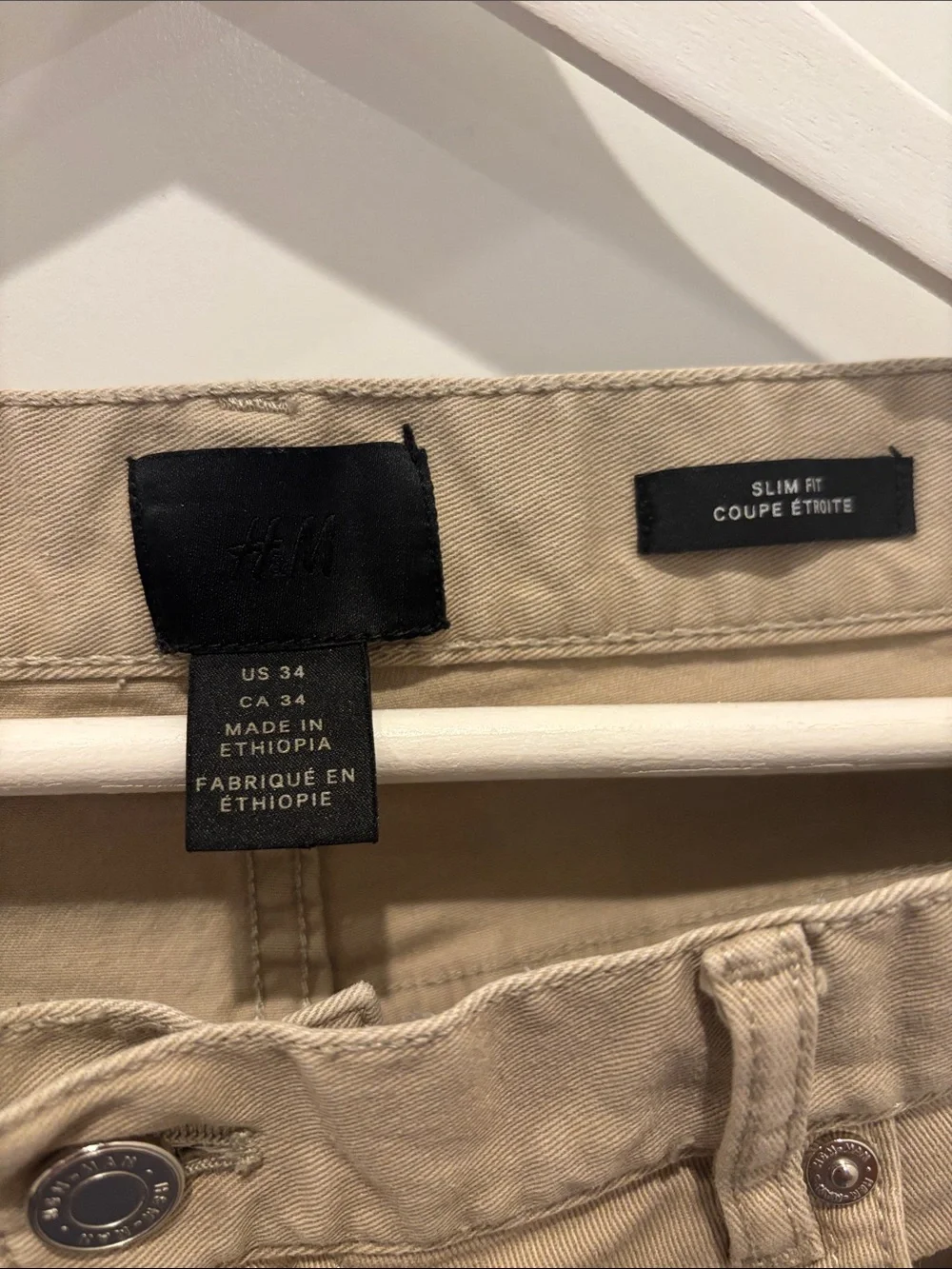 H&M Men’s Sz 34 Beige Slim Straight Pants - Neutral Casual Trousers